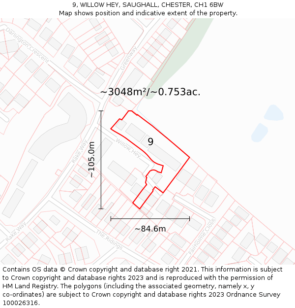 9, WILLOW HEY, SAUGHALL, CHESTER, CH1 6BW: Plot and title map