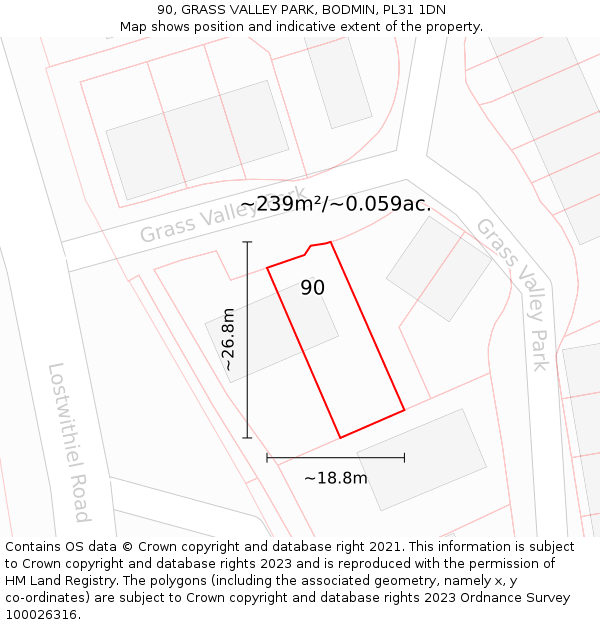 90, GRASS VALLEY PARK, BODMIN, PL31 1DN: Plot and title map