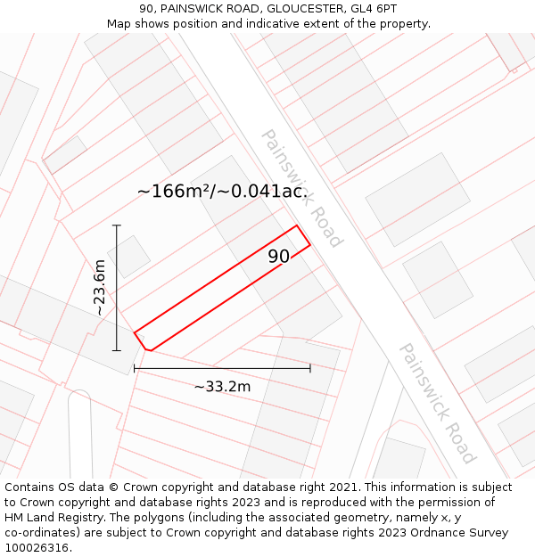 90, PAINSWICK ROAD, GLOUCESTER, GL4 6PT: Plot and title map