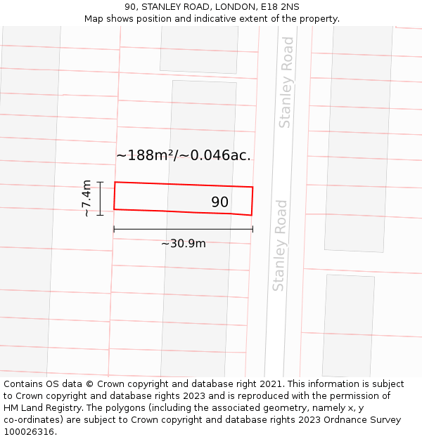 90, STANLEY ROAD, LONDON, E18 2NS: Plot and title map