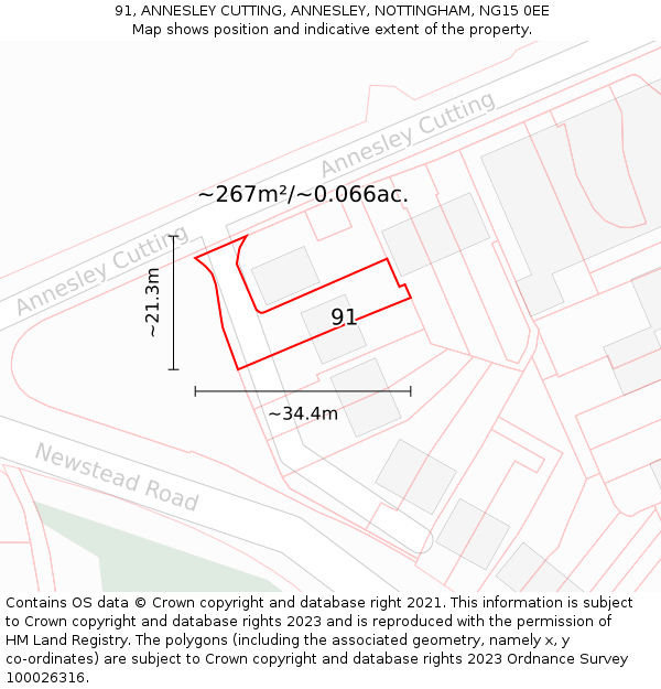 91, ANNESLEY CUTTING, ANNESLEY, NOTTINGHAM, NG15 0EE: Plot and title map