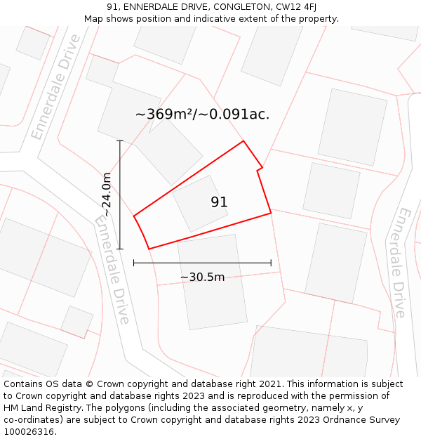 91, ENNERDALE DRIVE, CONGLETON, CW12 4FJ: Plot and title map