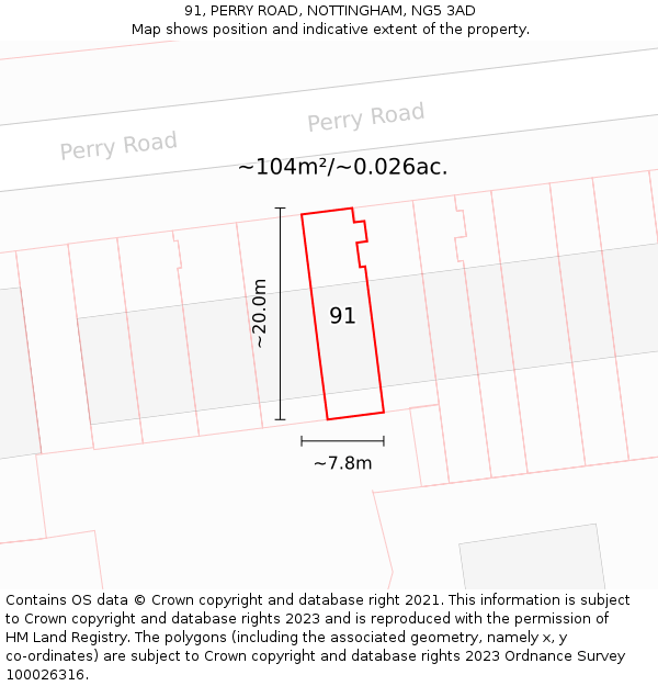 91, PERRY ROAD, NOTTINGHAM, NG5 3AD: Plot and title map