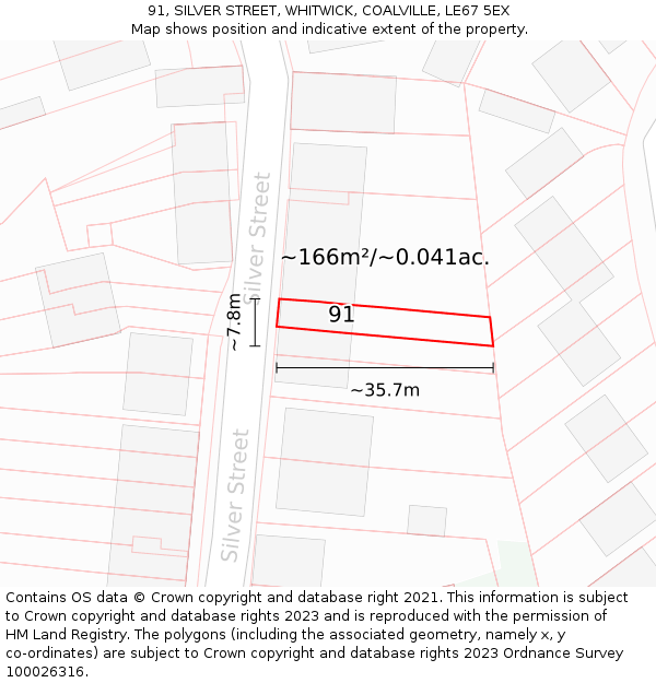 91, SILVER STREET, WHITWICK, COALVILLE, LE67 5EX: Plot and title map
