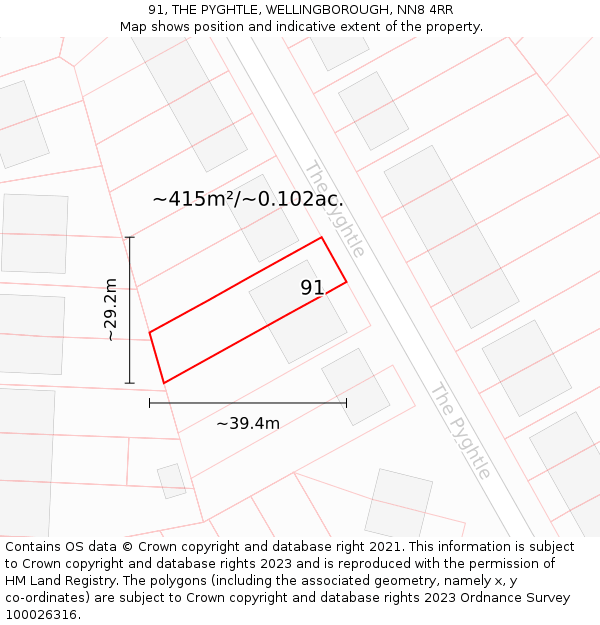 91, THE PYGHTLE, WELLINGBOROUGH, NN8 4RR: Plot and title map