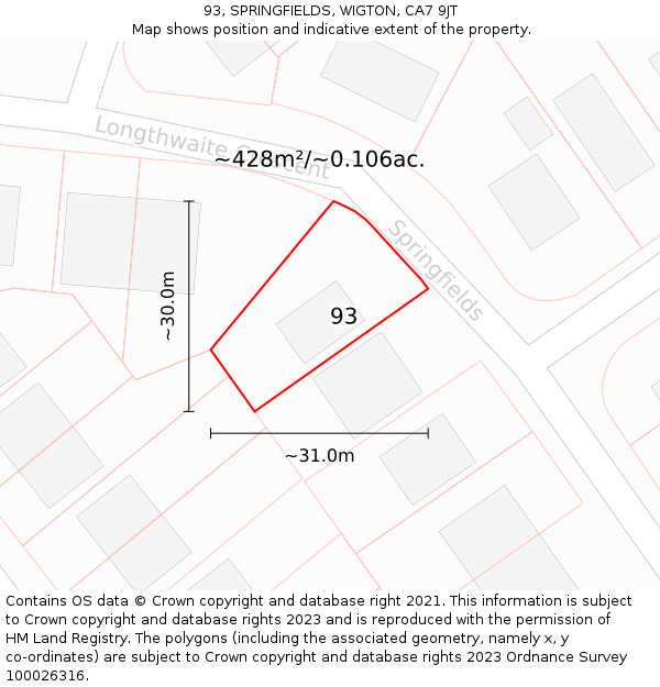 93, SPRINGFIELDS, WIGTON, CA7 9JT: Plot and title map