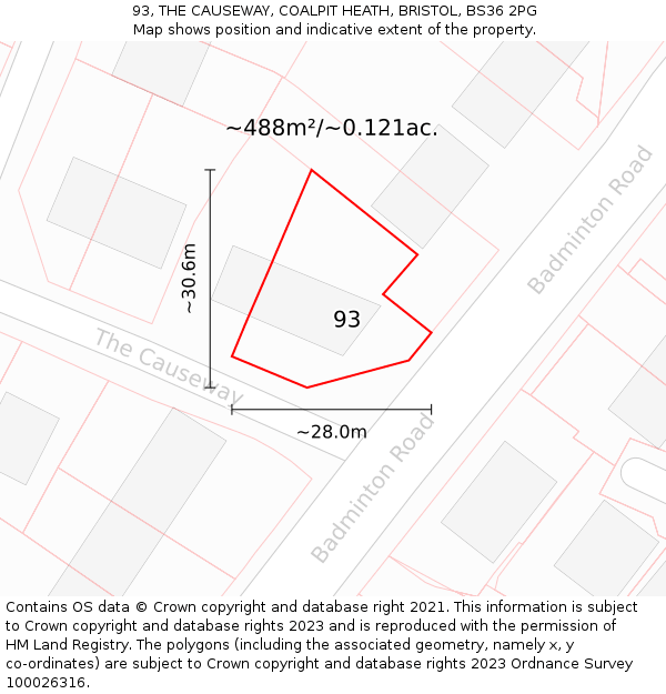 93, THE CAUSEWAY, COALPIT HEATH, BRISTOL, BS36 2PG: Plot and title map