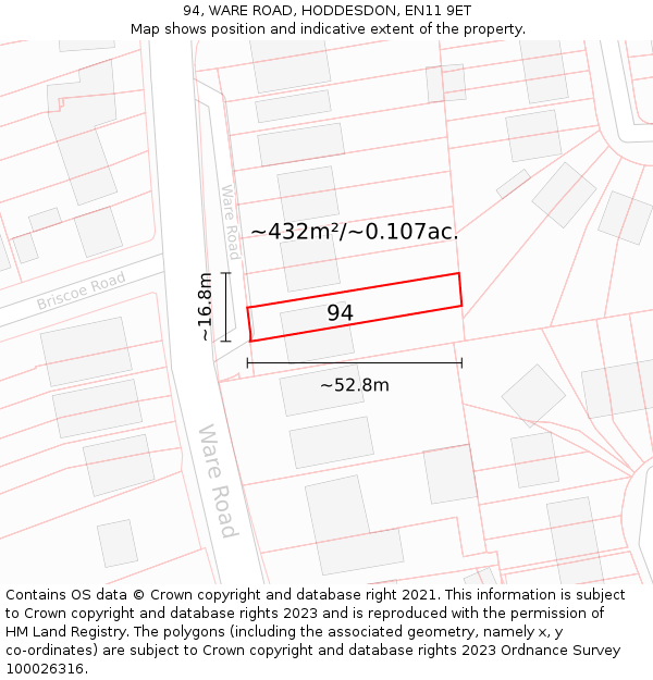 94, WARE ROAD, HODDESDON, EN11 9ET: Plot and title map