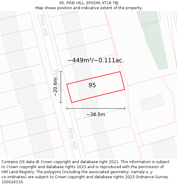 95, PINE HILL, EPSOM, KT18 7BJ: Plot and title map