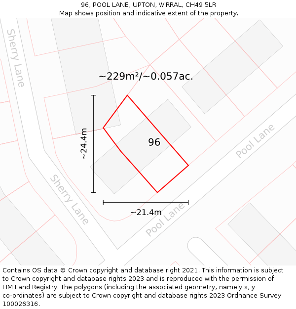 96, POOL LANE, UPTON, WIRRAL, CH49 5LR: Plot and title map