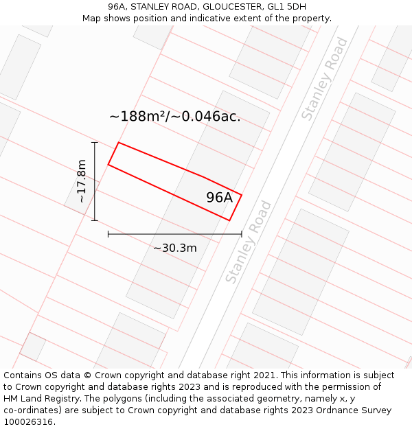 96A, STANLEY ROAD, GLOUCESTER, GL1 5DH: Plot and title map