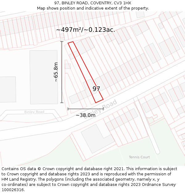 97, BINLEY ROAD, COVENTRY, CV3 1HX: Plot and title map