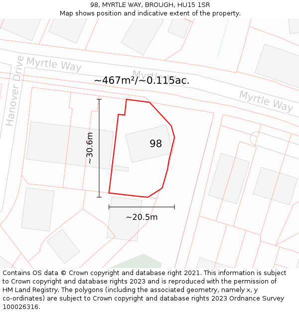 98, MYRTLE WAY, BROUGH, HU15 1SR: Plot and title map