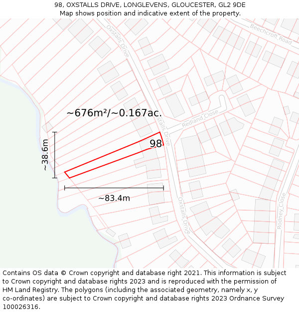 98, OXSTALLS DRIVE, LONGLEVENS, GLOUCESTER, GL2 9DE: Plot and title map