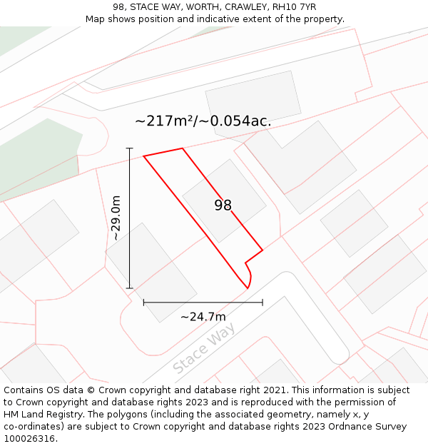 98, STACE WAY, WORTH, CRAWLEY, RH10 7YR: Plot and title map