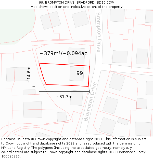 99, BROMPTON DRIVE, BRADFORD, BD10 0DW: Plot and title map
