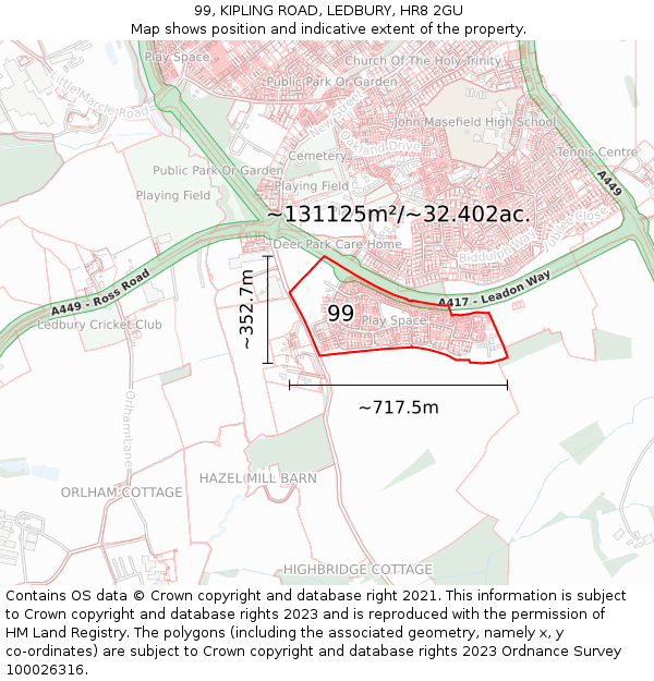 99, KIPLING ROAD, LEDBURY, HR8 2GU: Plot and title map