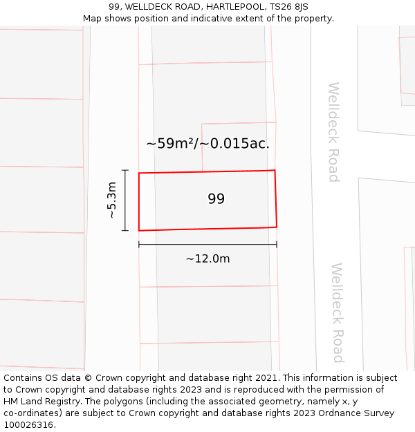 99, WELLDECK ROAD, HARTLEPOOL, TS26 8JS: Plot and title map