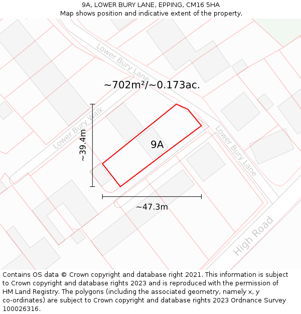 9A, LOWER BURY LANE, EPPING, CM16 5HA: Plot and title map