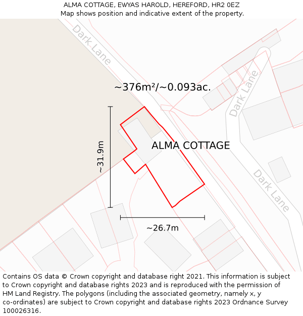 ALMA COTTAGE, EWYAS HAROLD, HEREFORD, HR2 0EZ: Plot and title map