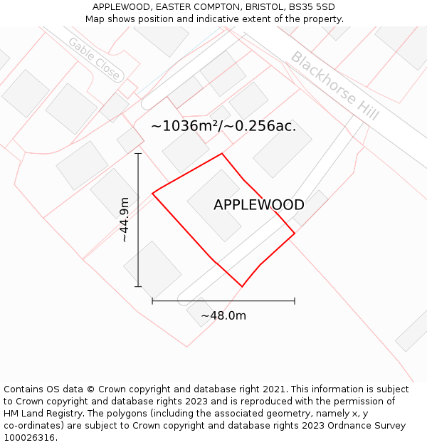 APPLEWOOD, EASTER COMPTON, BRISTOL, BS35 5SD: Plot and title map
