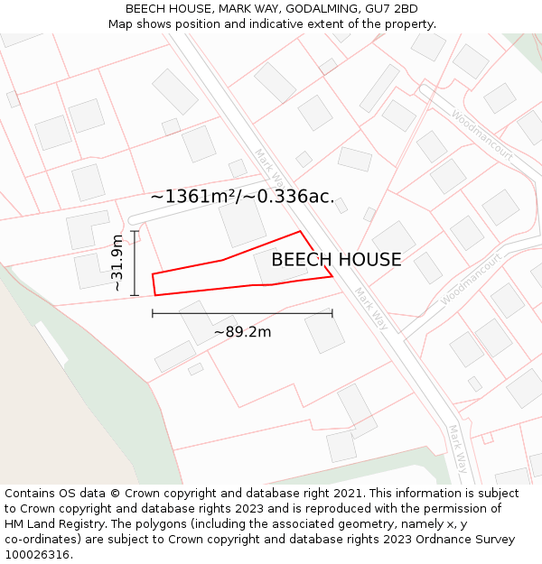 BEECH HOUSE, MARK WAY, GODALMING, GU7 2BD: Plot and title map