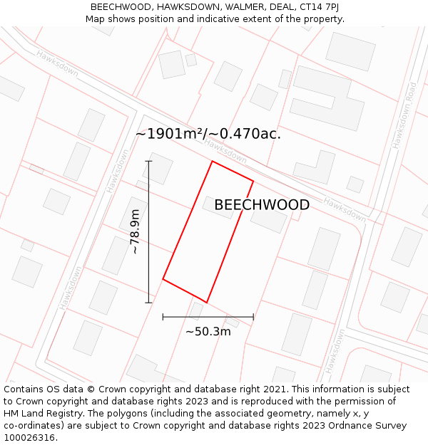 BEECHWOOD, HAWKSDOWN, WALMER, DEAL, CT14 7PJ: Plot and title map