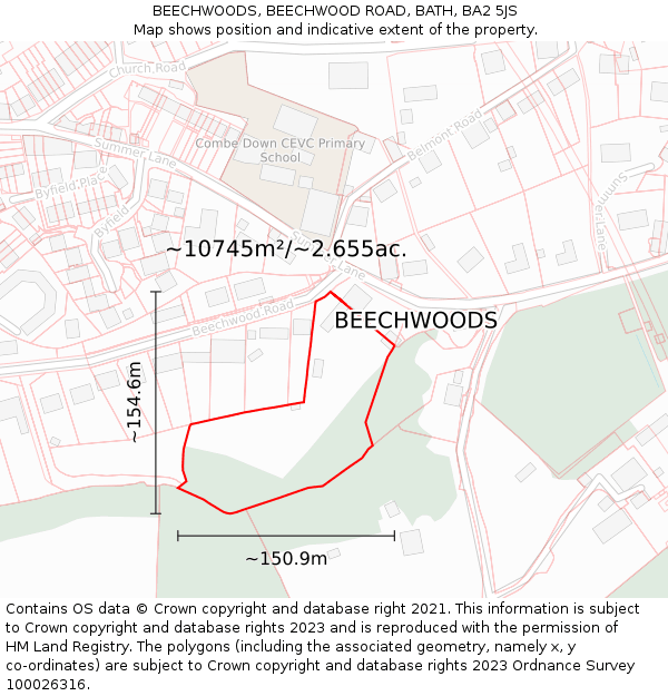 BEECHWOODS, BEECHWOOD ROAD, BATH, BA2 5JS: Plot and title map