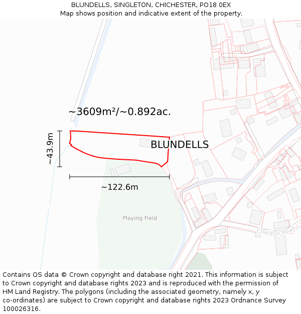 BLUNDELLS, SINGLETON, CHICHESTER, PO18 0EX: Plot and title map