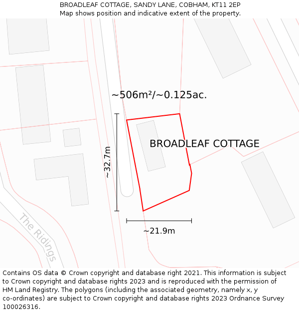 BROADLEAF COTTAGE, SANDY LANE, COBHAM, KT11 2EP: Plot and title map