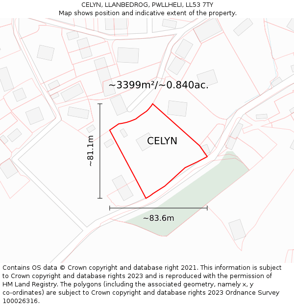 CELYN, LLANBEDROG, PWLLHELI, LL53 7TY: Plot and title map