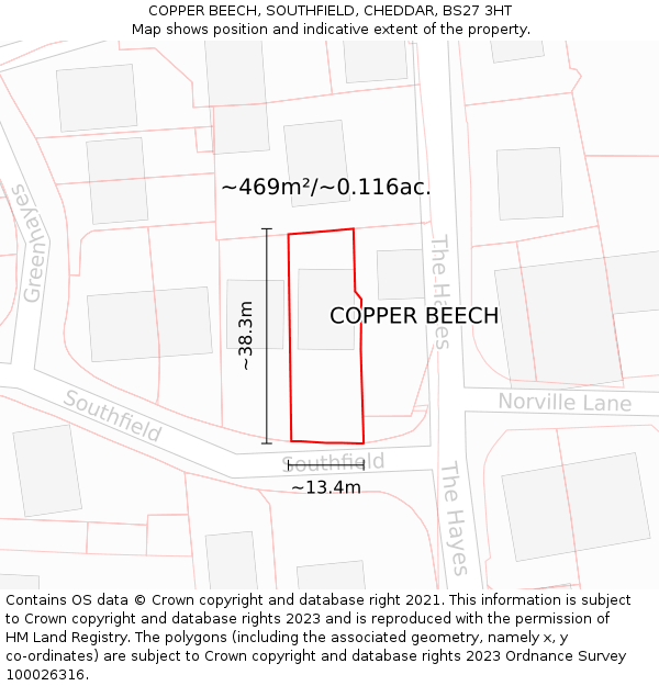 COPPER BEECH, SOUTHFIELD, CHEDDAR, BS27 3HT: Plot and title map