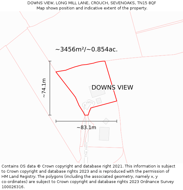 DOWNS VIEW, LONG MILL LANE, CROUCH, SEVENOAKS, TN15 8QF: Plot and title map