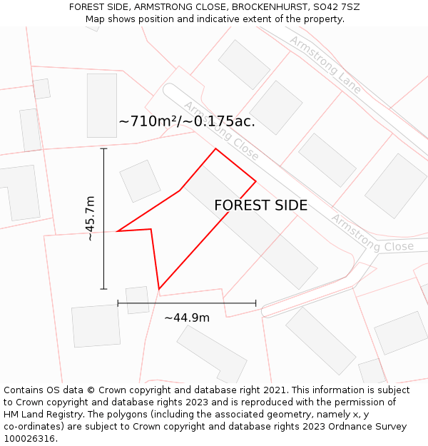 FOREST SIDE, ARMSTRONG CLOSE, BROCKENHURST, SO42 7SZ: Plot and title map