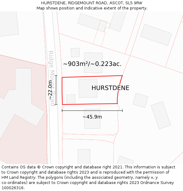 HURSTDENE, RIDGEMOUNT ROAD, ASCOT, SL5 9RW: Plot and title map