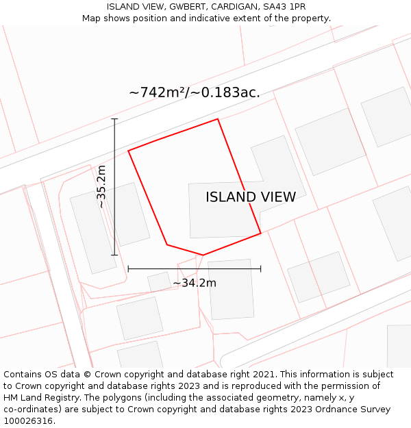 ISLAND VIEW, GWBERT, CARDIGAN, SA43 1PR: Plot and title map