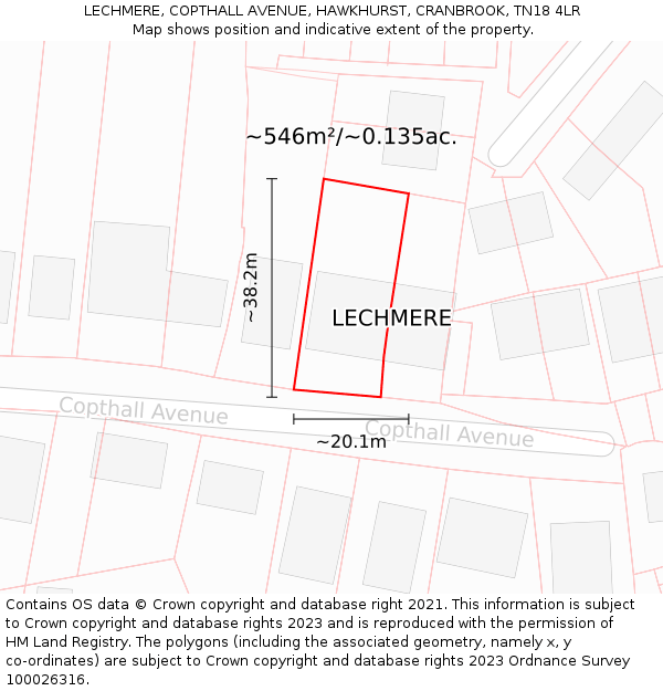 LECHMERE, COPTHALL AVENUE, HAWKHURST, CRANBROOK, TN18 4LR: Plot and title map
