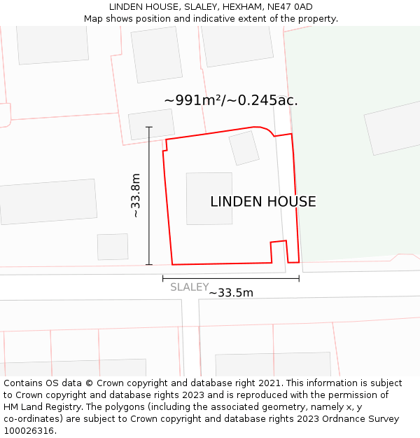 LINDEN HOUSE, SLALEY, HEXHAM, NE47 0AD: Plot and title map