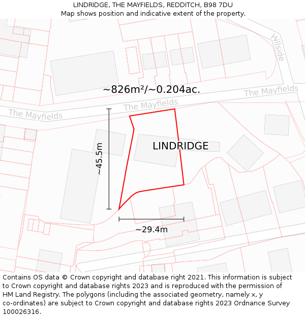 LINDRIDGE, THE MAYFIELDS, REDDITCH, B98 7DU: Plot and title map