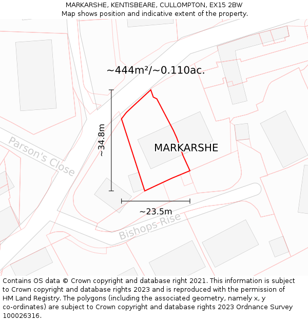 MARKARSHE, KENTISBEARE, CULLOMPTON, EX15 2BW: Plot and title map