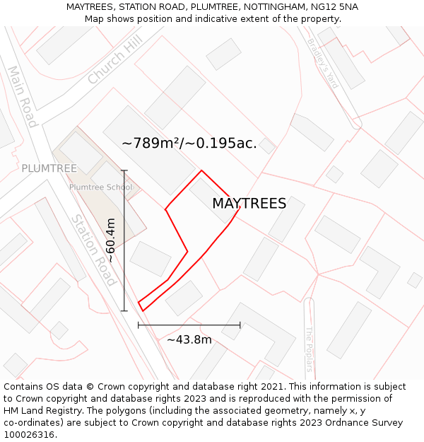 MAYTREES, STATION ROAD, PLUMTREE, NOTTINGHAM, NG12 5NA: Plot and title map