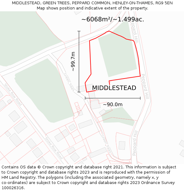 MIDDLESTEAD, GREEN TREES, PEPPARD COMMON, HENLEY-ON-THAMES, RG9 5EN: Plot and title map