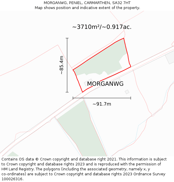 MORGANWG, PENIEL, CARMARTHEN, SA32 7HT: Plot and title map