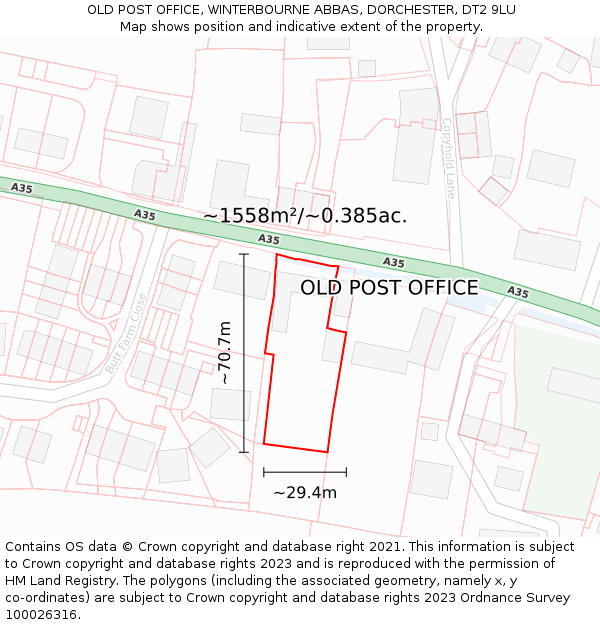 OLD POST OFFICE, WINTERBOURNE ABBAS, DORCHESTER, DT2 9LU: Plot and title map