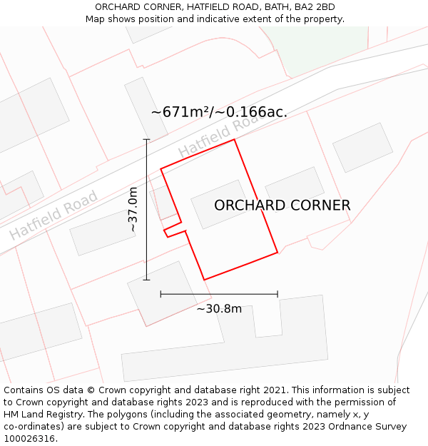 ORCHARD CORNER, HATFIELD ROAD, BATH, BA2 2BD: Plot and title map
