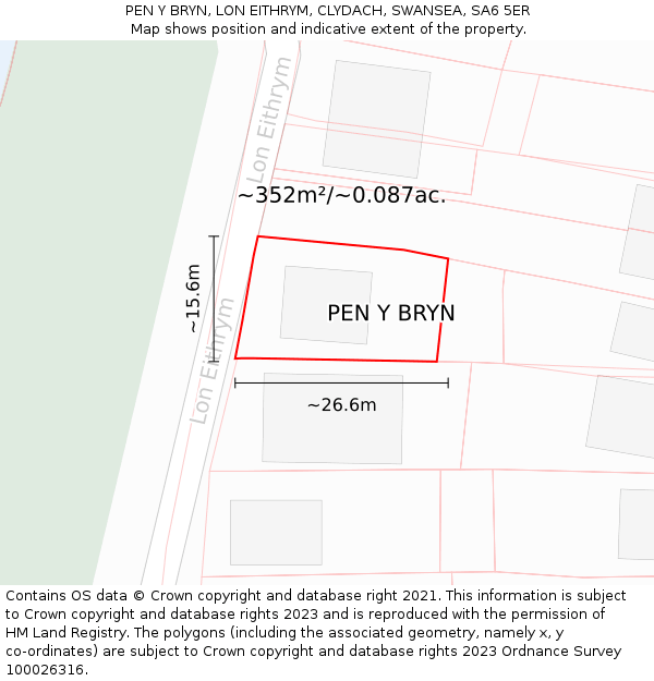 PEN Y BRYN, LON EITHRYM, CLYDACH, SWANSEA, SA6 5ER: Plot and title map