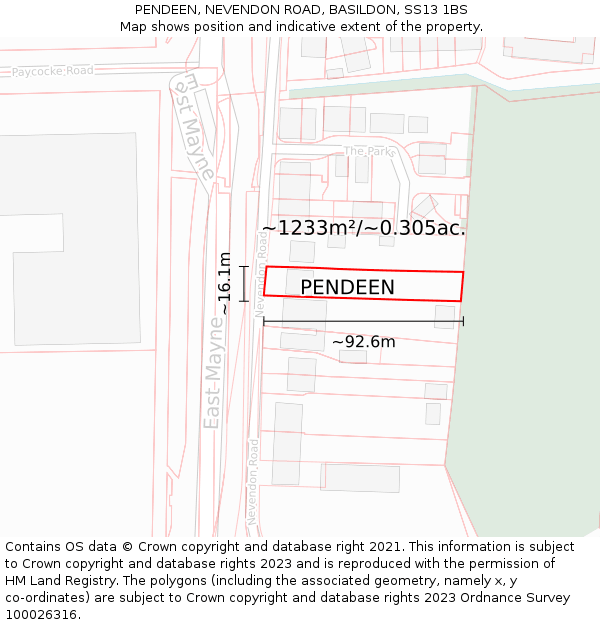 PENDEEN, NEVENDON ROAD, BASILDON, SS13 1BS: Plot and title map