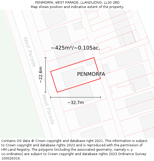 PENMORFA, WEST PARADE, LLANDUDNO, LL30 2BD: Plot and title map