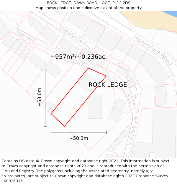 ROCK LEDGE, DAWN ROAD, LOOE, PL13 2DS: Plot and title map