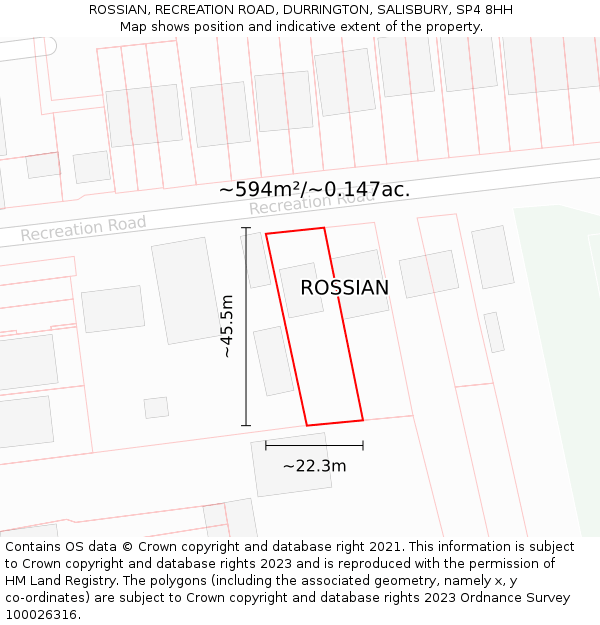 ROSSIAN, RECREATION ROAD, DURRINGTON, SALISBURY, SP4 8HH: Plot and title map